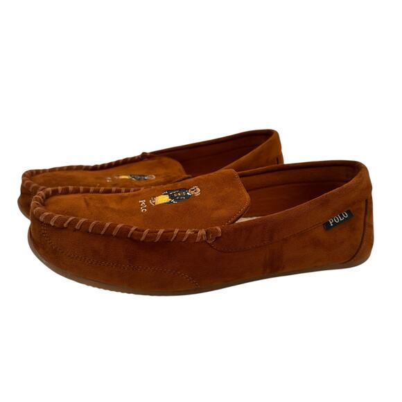 POLO Ralph Lauren Men's Declan Bear Brown Moccasin Slippers Size 13 - Picture 6 of 9